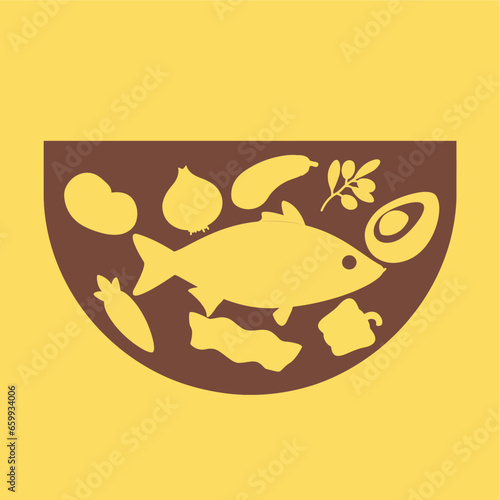 vector illustration of grilled fish and spices