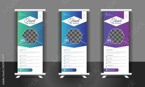 Travel business agency standee x rollup pullup design or pull up banner template