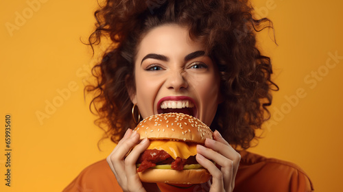 woman eating hamburger 