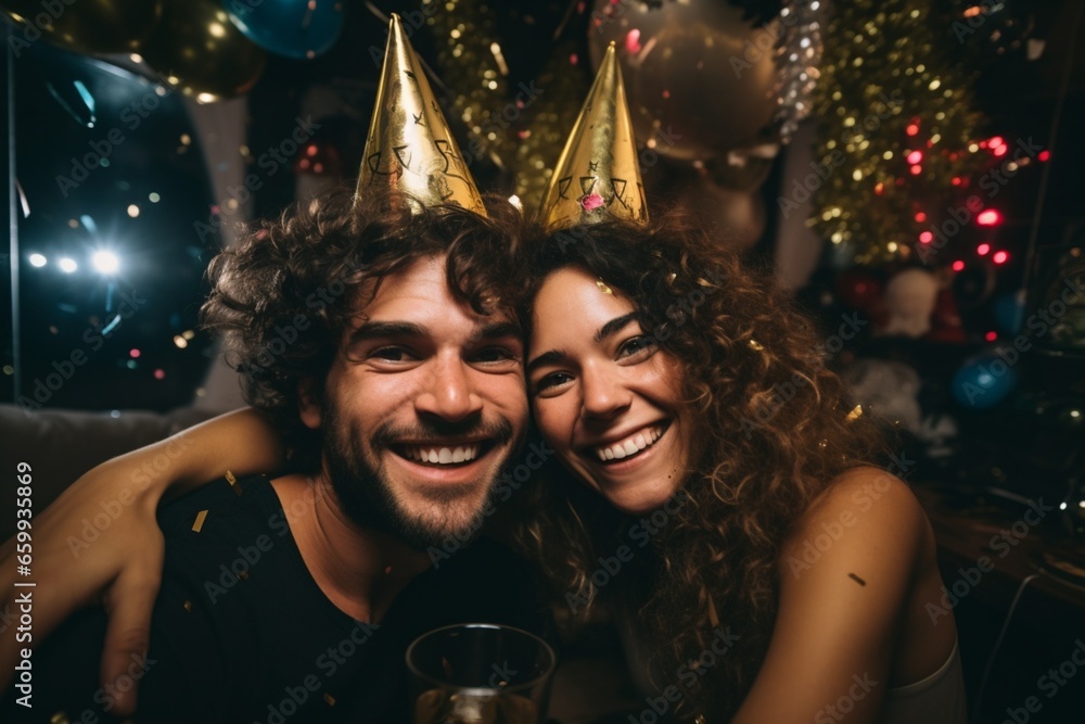 Caucasian couple enjoying New year's Eve