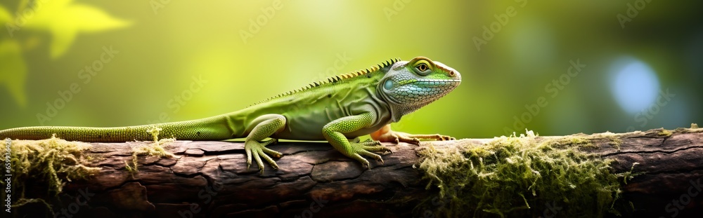 Obraz premium A vibrant banner showcasing a remarkable chameleon in brilliant hues.