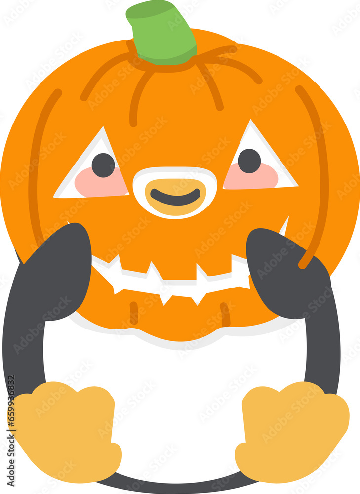 Fototapeta premium Cute penguin holiding a pumpkin
