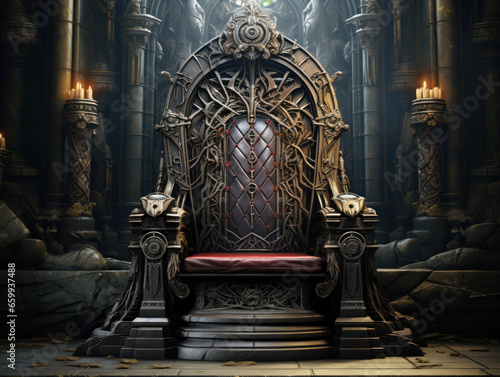 Black throne. Decorated empty throne hall. © AMK 
