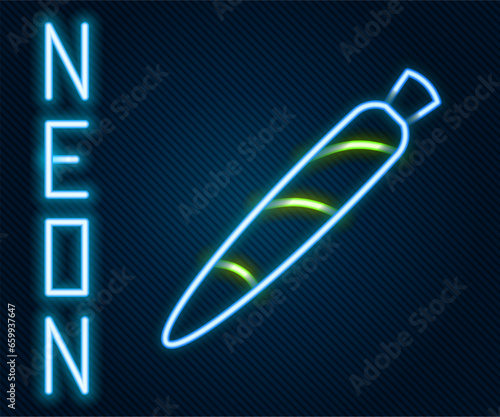 Glowing neon line Marijuana joint, spliff icon isolated on black background. Cigarette with drug, marijuana cigarette rolled. Colorful outline concept. Vector