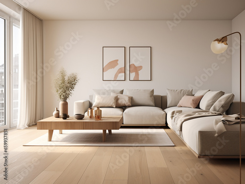 Minimalist living Modern furniture, minimalist interior. AI Generation.