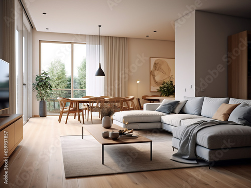 Explore the beauty of a modern apartment's interior. AI Generation. © Llama-World-studio