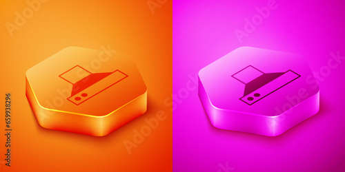 Isometric Kitchen extractor fan icon isolated on orange and pink background. Cooker hood. Kitchen exhaust. Household appliance. Hexagon button. Vector