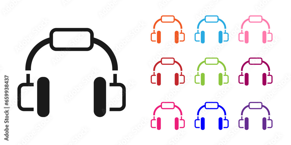 Black Headphones icon isolated on white background. Earphones. Concept for listening to music, service, communication and operator. Set icons colorful. Vector Black Headphones icon isolated on white background. Earphones. Concept for listening to music, service, communication and operator. Set icons colorful. Vector