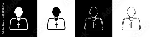 Set Priest icon isolated on black and white background. Vector