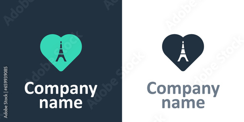 Logotype Eiffel tower with heart icon isolated on white background. France Paris landmark symbol. Logo design template element. Vector