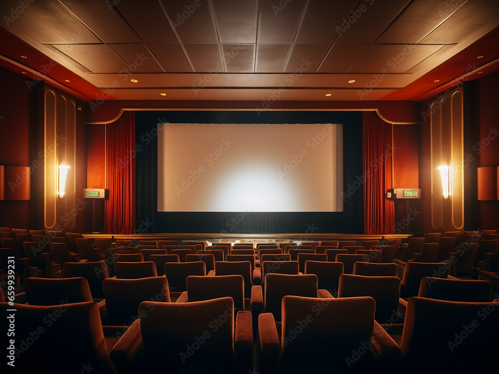 Cozy beige cinema room with elegant furniture, interior design. AI Generation.