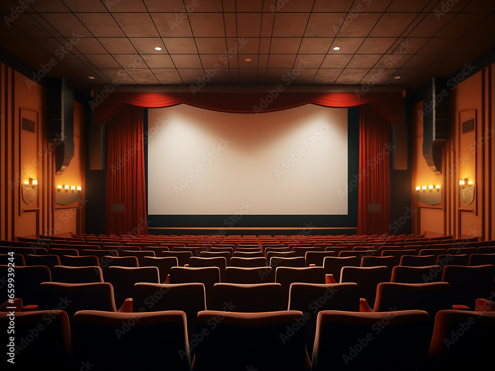 Stylish beige cinema room with plush furniture and decor. AI Generation.