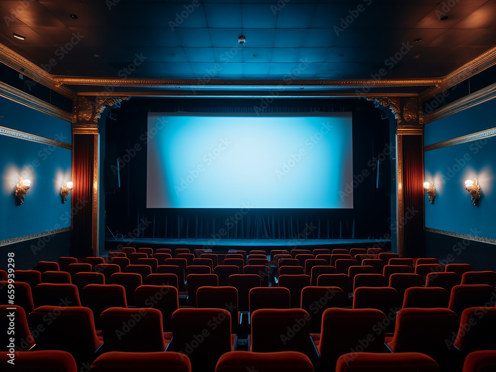 Obraz premium Immerse yourself in cinematic charm in a blue room. AI Generation.