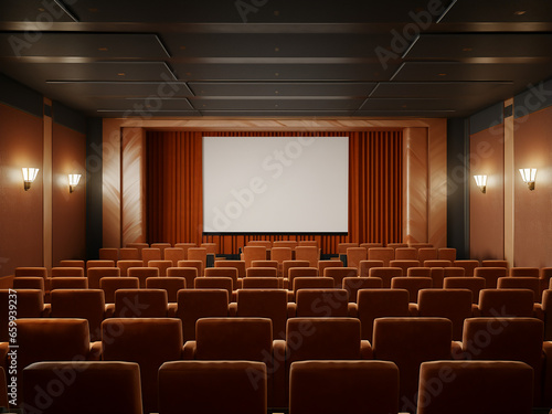 Elegant beige cinema room adorned with fine furniture. AI Generation.