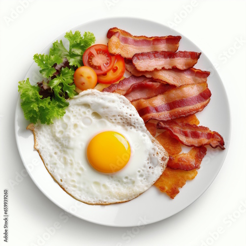 Breakfast Menu: Bacon, Fried Egg, and Chips on Plate