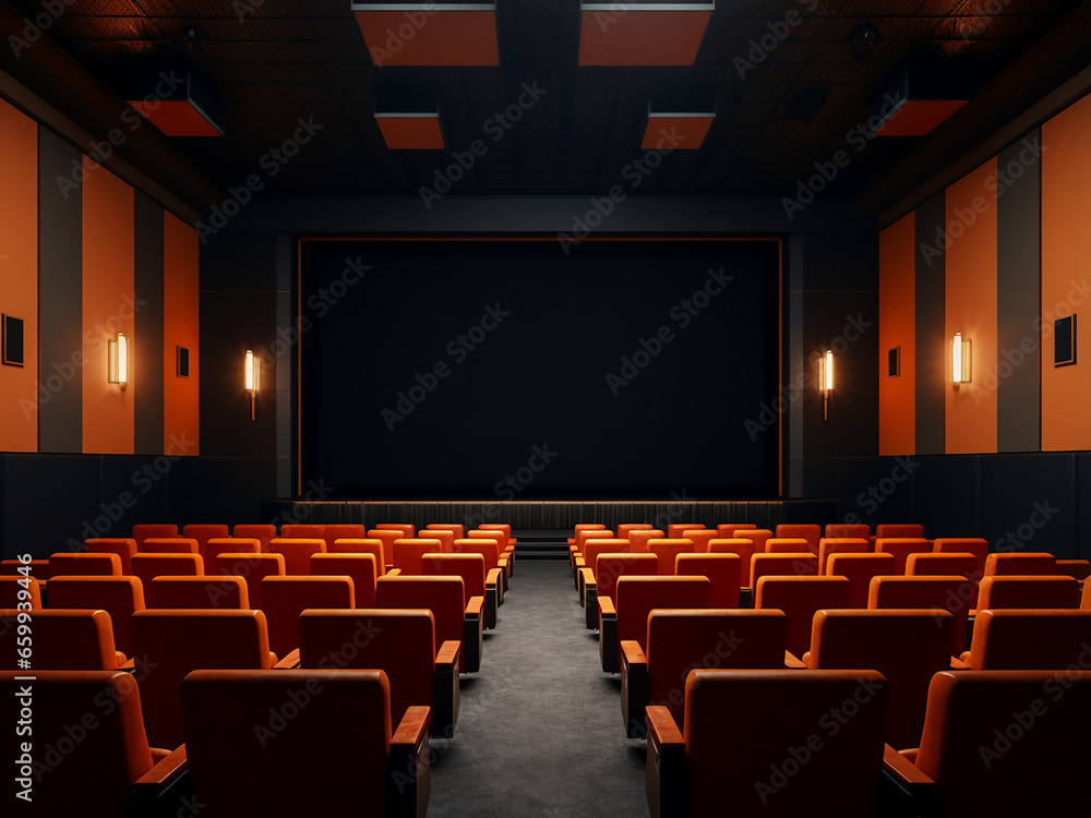 Sleek furniture and minimalist interior make this a cinema room to admire. AI Generation. Sleek furniture and minimalist interior make this a cinema room to admire. AI Generation.
