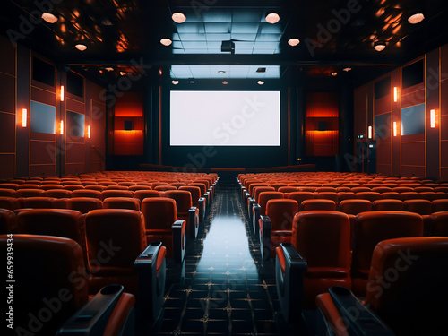 The room's innovative design epitomizes a high-tech cinema experience. AI Generation.