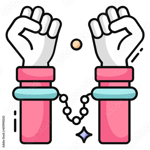 A flat design icon of handcuffs 