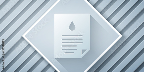 Paper cut Oil drop document icon isolated on grey background. Paper art style. Vector