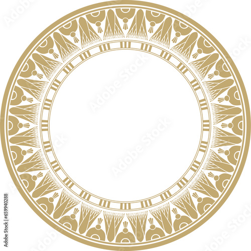 Vector golden round Egyptian ornament. Endless Circle, Ring of Ancient Egypt. Geometric African frame..