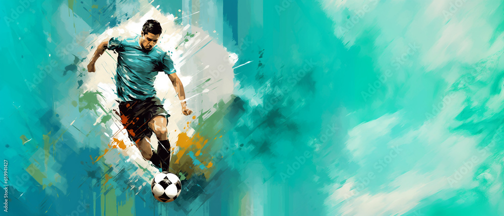 Man playing soccer, football sport banner illustration - obrazy, fototapety, plakaty 