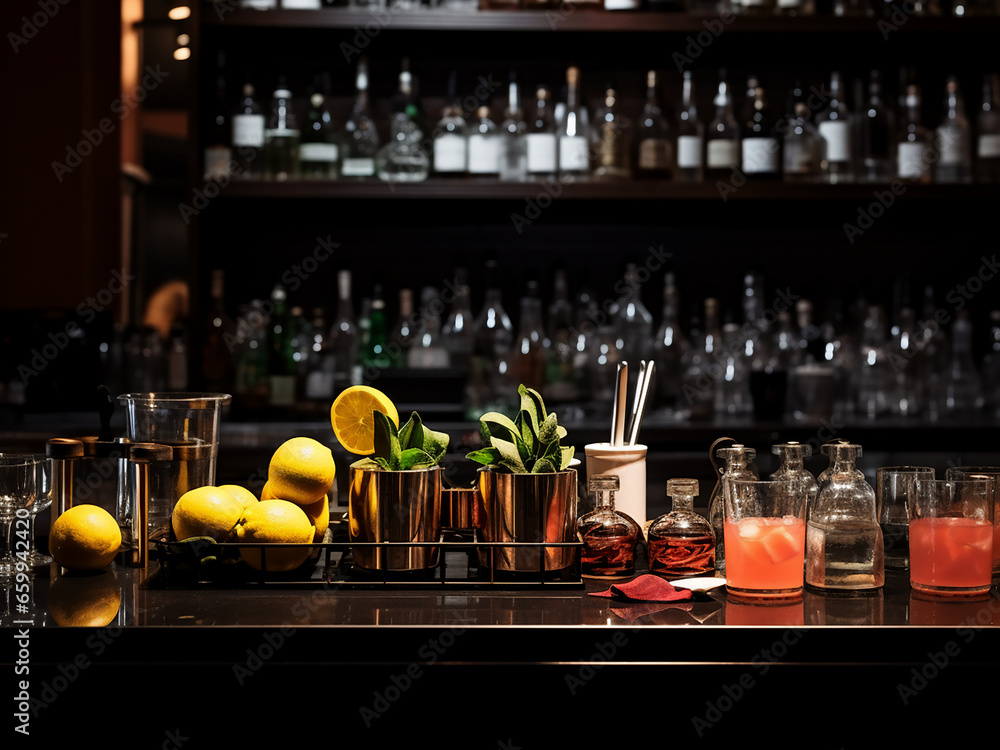Transform your space with a stylish black bar. AI Generation. Transform your space with a stylish black bar. AI Generation.