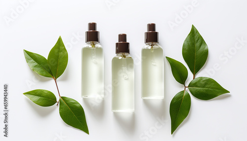 Bottles with essential oil cosmetic serum ampules