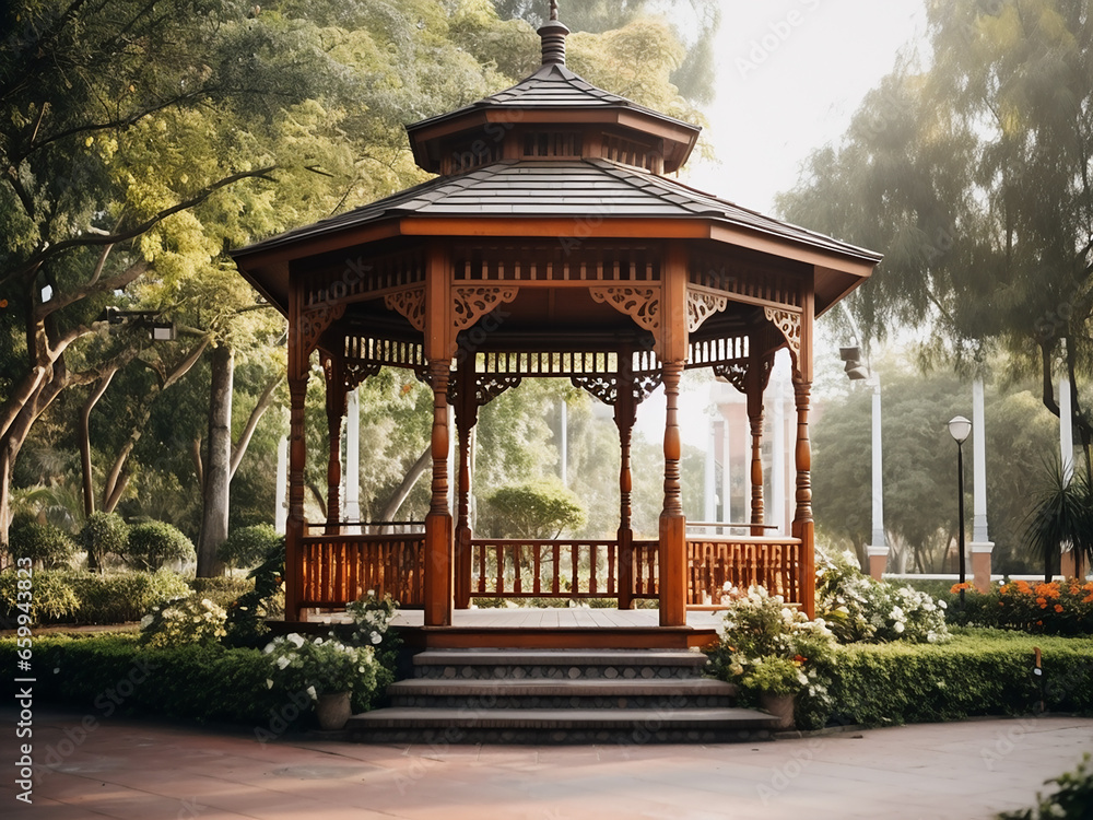 Obraz premium Traditional gazebo adds charm to home's design. AI Generation.