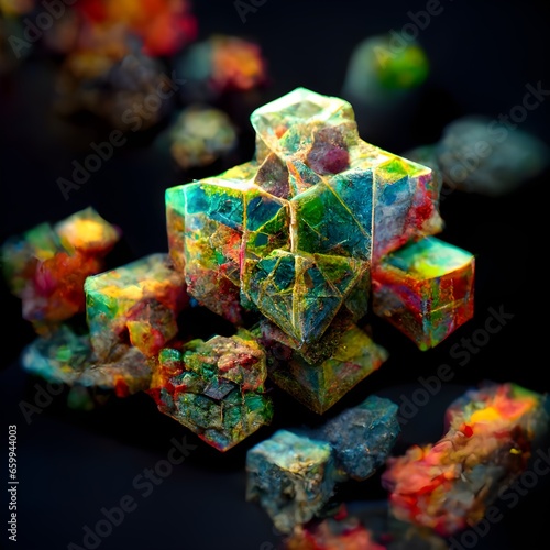 decomposing octahedral rubix cubes organic decomposition liquid textures 8k super resolution  photo