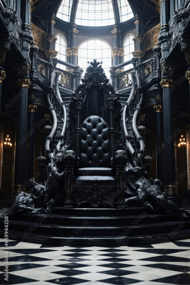 Fototapeta premium Black throne. Decorated empty throne hall.