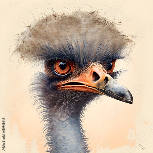 bird ostrich style of toland topor quirky 