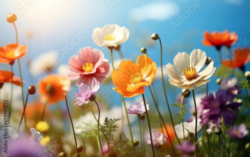 Colorful flower meadow in summer. Nature background.