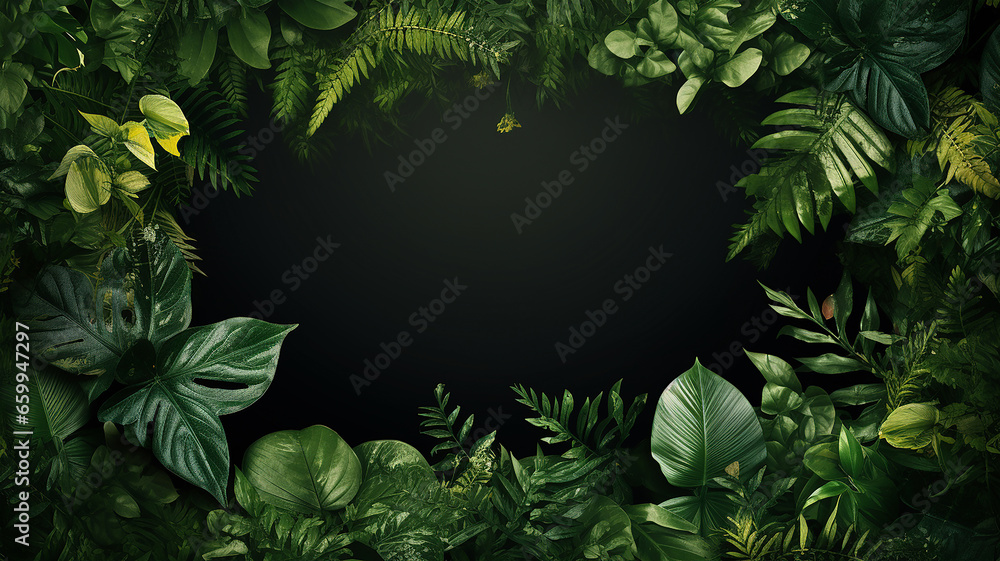 Fototapeta premium Nature background framed by green leaves