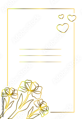 Rectangular gold postcard with place for text with contour colors in corner on white background photo