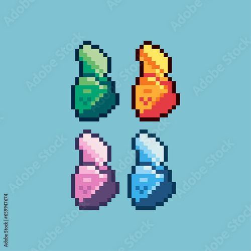 Pixel art sets of rock material with variation color item asset. Simple bits of gems material on pixelated style. 8bits perfect for game asset or design asset element for your game design asset.