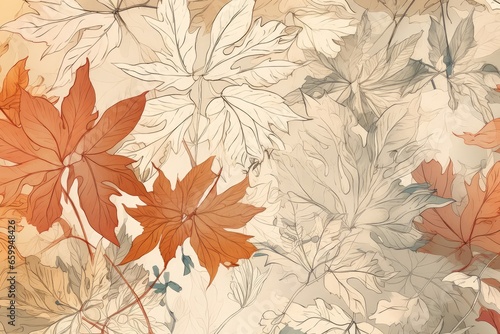 Autumn watercolor background with leaves of trees and plants. Generative AI