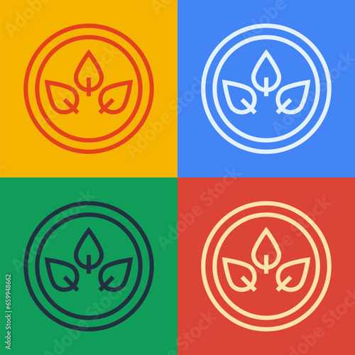 Pop art line Vegan food diet icon isolated on color background. Organic, bio, eco symbol. Vegan, no meat, lactose free, healthy, fresh and nonviolent food. Vector