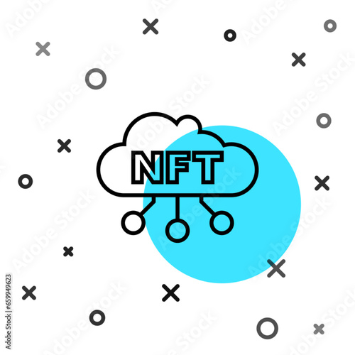 Black line NFT cloud icon isolated on white background. Non fungible token. Digital crypto art concept. Random dynamic shapes. Vector