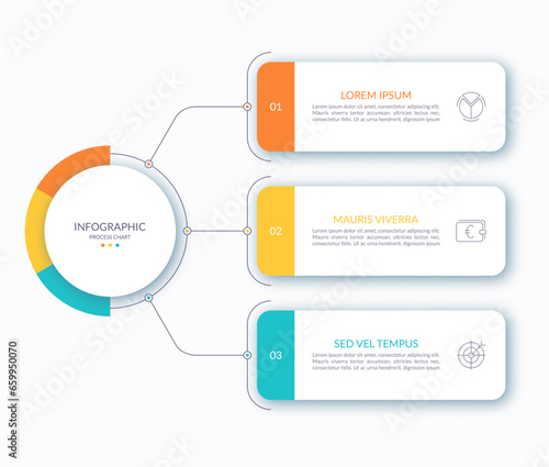 Infographic chart with 3 steps, parts, options. Clean minimalistic vector template. Can be used as diagram, graph, flow chart, workflow layout for web, report, business presentation.