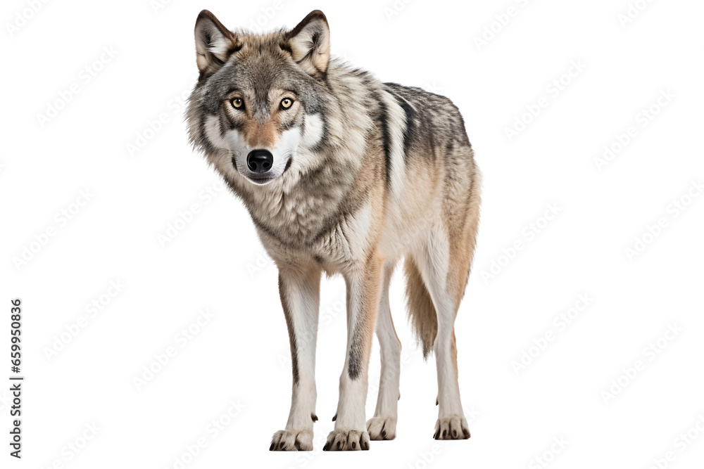 Fototapeta premium Gray Wolf on White Background Generative AI