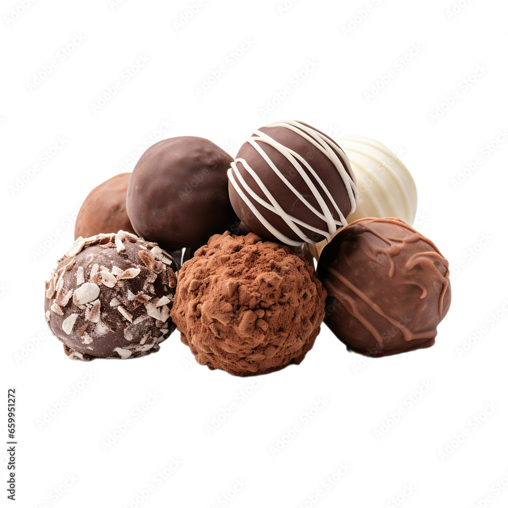 assortment of sweet chocolate truffles isolated on a white background, ai generated assortment of sweet chocolate truffles isolated on a white background, ai generated