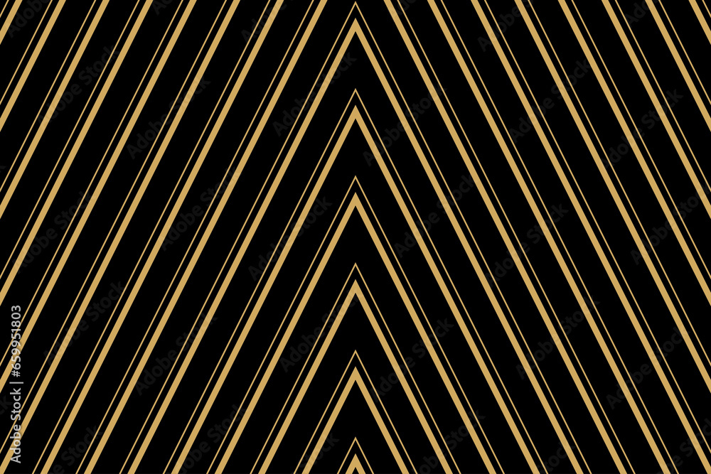 Fototapeta premium Diagonal stripe of regular pattern. Design lines gold on black background. Design print for illustration, textile, wallpaper, background. Set 11