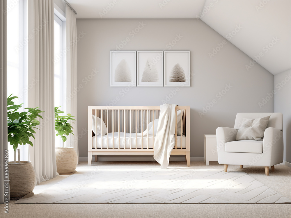 Inviting white nursery room designed for a cozy feel. AI Generation. Inviting white nursery room designed for a cozy feel. AI Generation.