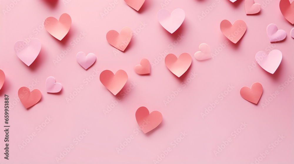 Pink cute hearts made of paper
