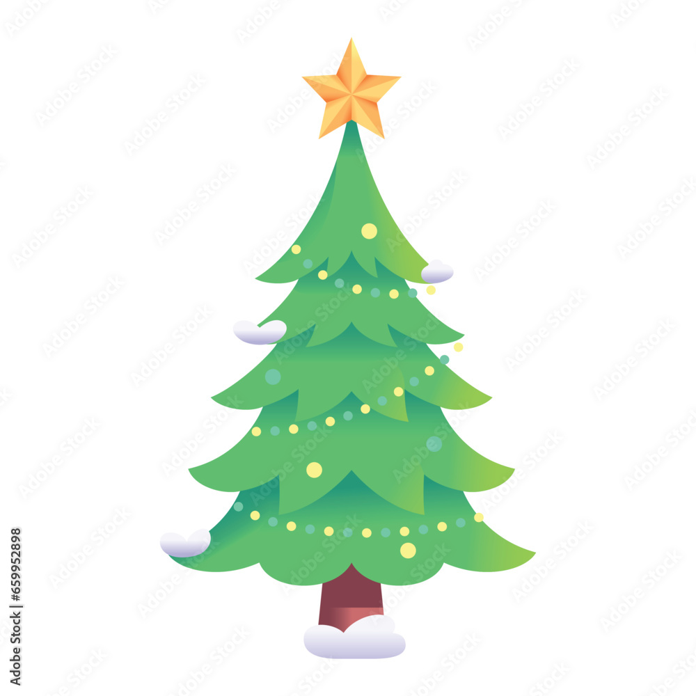 Vector Christmas Tree Art Deco Retro Illustration Isolated
