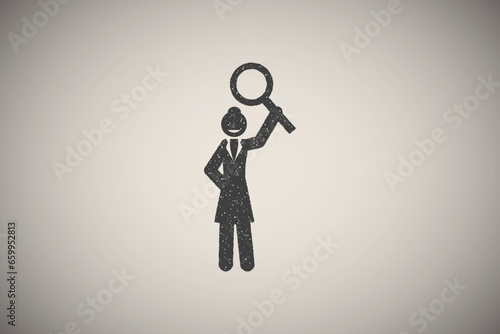 businesswoman, farming icon vector illustration in stamp style