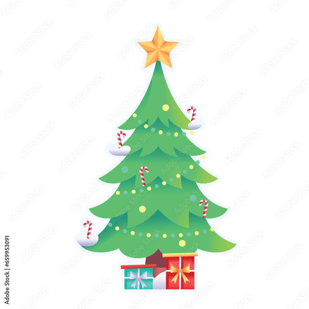 Fototapeta premium Vector Christmas Tree Art Deco Retro Illustration Isolated