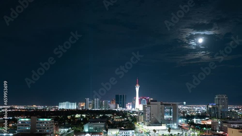 Las Vegas Night Skyline and Moon Time Lapse Nevada USA