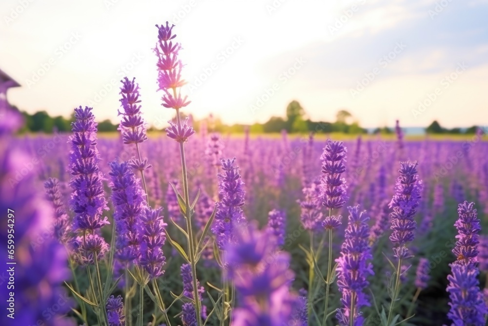 field of beautifully blooming lavender in sunlight