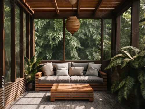 Explore the beauty of a modern veranda with elegant room decor. AI Generation.
